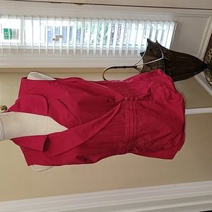 Ann Taylor fuchsia sleeveless wrap top fitted waistline Collared V neck 14 EUC…